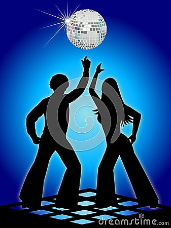 Retro Disco Dancers Blue/eps Vector Illustration