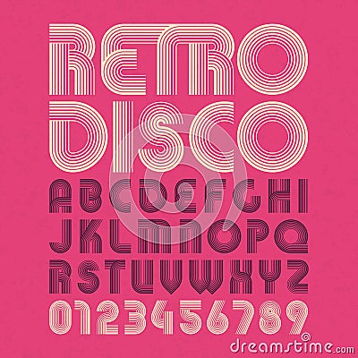 Retro disco style alphabet and numbers Vector Illustration