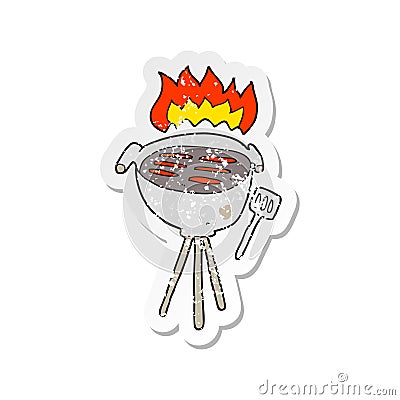 retro distressed sticker of a cartoon barbecue Vector Illustration