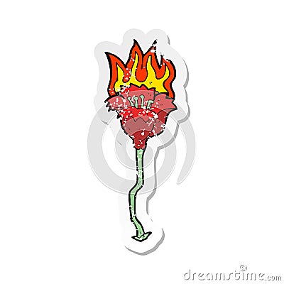 retro distressed sticker of a cartoon burning flower Vector Illustration