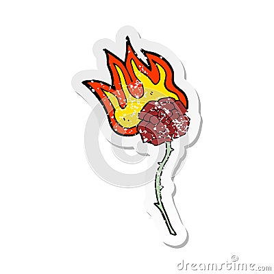 retro distressed sticker of a cartoon burning rose Vector Illustration