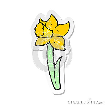 retro distressed sticker of a cartoon daffodil Vector Illustration