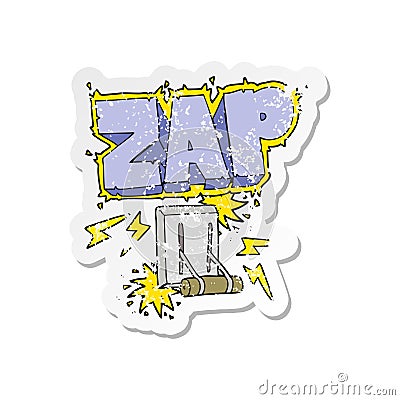 retro distressed sticker of a cartoon electrical switch zapping Vector Illustration