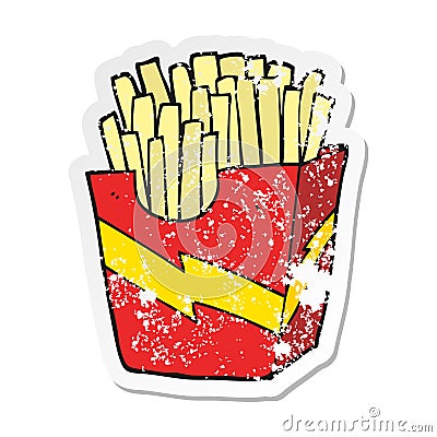retro distressed sticker of a cartoon french fries Vector Illustration