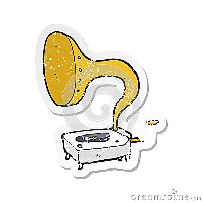 retro distressed sticker of a cartoon gramophone Vector Illustration