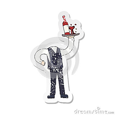 retro distressed sticker of a cartoon headless waiter Vector Illustration