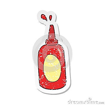 retro distressed sticker of a cartoon ketchup bottle Vector Illustration