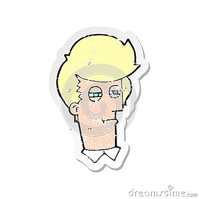 retro distressed sticker of a cartoon man with narrowed eyes Vector Illustration