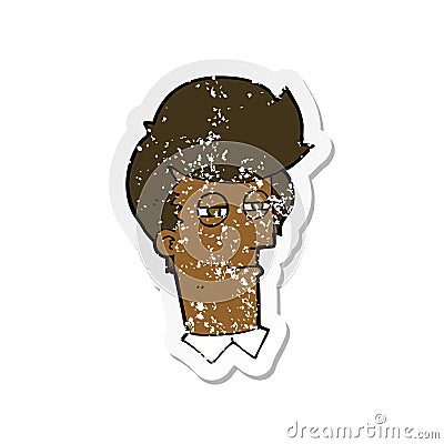retro distressed sticker of a cartoon man with narrowed eyes Vector Illustration