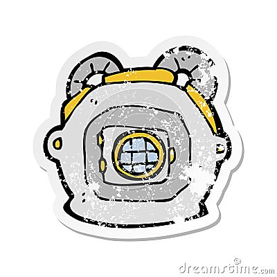 retro distressed sticker of a cartoon old deep sea diver helmet Vector Illustration