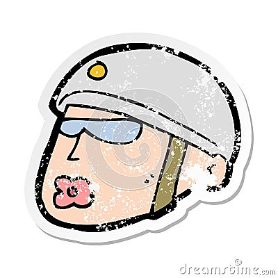 retro distressed sticker of a cartoon policeman head Vector Illustration