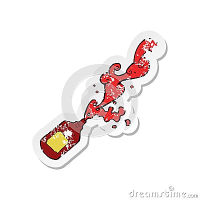 Retro distressed sticker of a cartoon squirting ketchup Vector Illustration