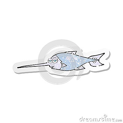 retro distressed sticker of a cartoon swordfish Vector Illustration