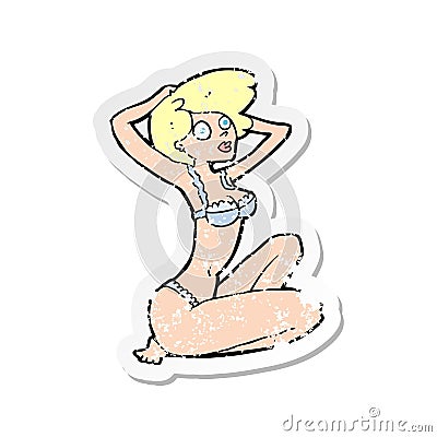 retro distressed sticker of a cartoon underwear model Vector Illustration