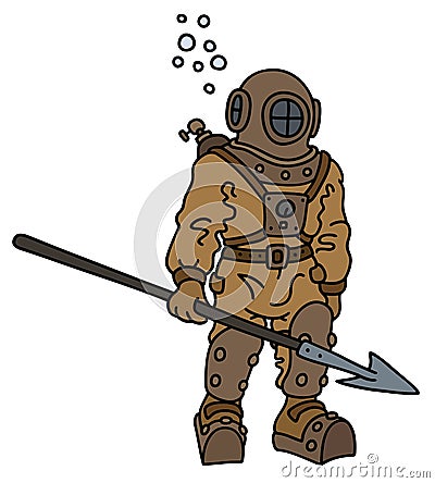 Retro diver with a harpoon Vector Illustration