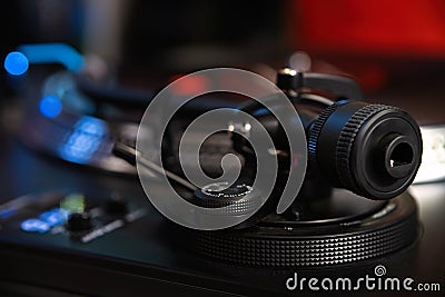 Retro dj turntable player device in close up Stock Photo