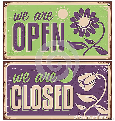 Retro door signs for flower shop or beauty salon Vector Illustration