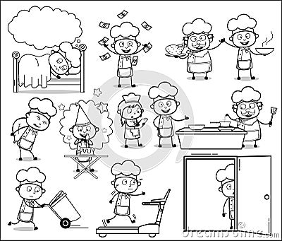 Retro Drawing Art of Cartoon Chef - Various Concepts Vector illustrations Vector Illustration