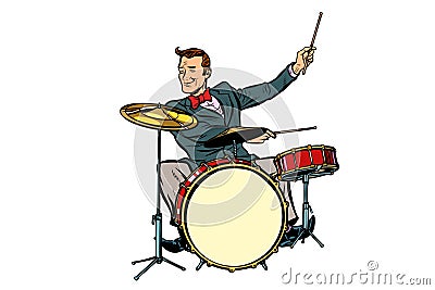 Retro drummer behind the kit Vector Illustration