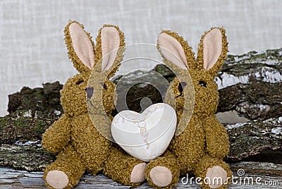 Retro Easter Bunnies Plush Animal Stock Photo