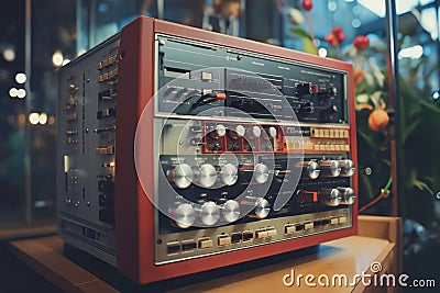retro electronic device for industrial and scientific research and measurements, a close-up object in interior of expocenter Stock Photo