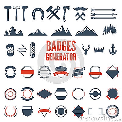 Retro Emblem Generator is set of icons, badges, ribbons and other useful design elements for retro emblem. Vector art. Vector Illustration