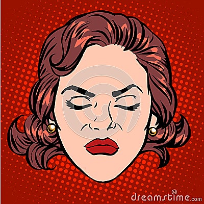 Retro Emoji anger rage woman face Vector Illustration
