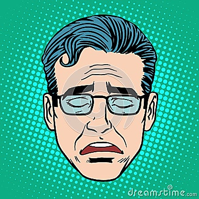 Retro Emoji cry face man Vector Illustration