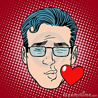 Retro Emoji kiss face man Vector Illustration