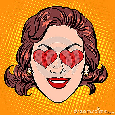 Retro Emoji love heart woman face Vector Illustration