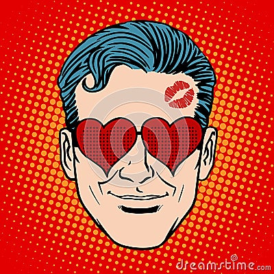 Retro Emoji lover man face Vector Illustration