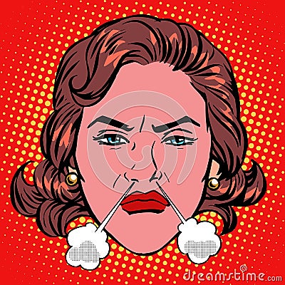 Retro Emoji rage anger boiling woman face Vector Illustration