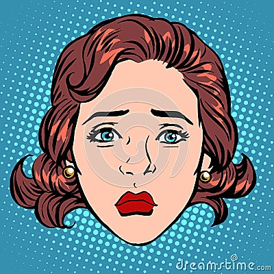 Retro Emoji sadness woman face Vector Illustration