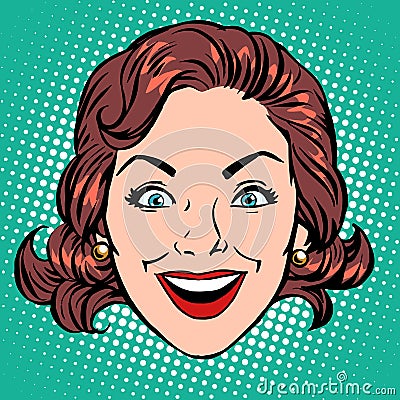 Retro Emoji smile joy woman face Vector Illustration