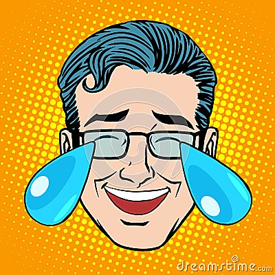 Retro Emoji tears joy man face Vector Illustration