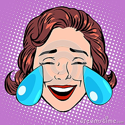 Retro Emoji tears of joy woman face Vector Illustration