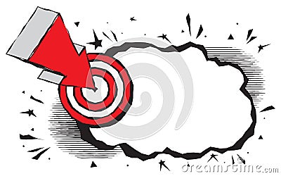 Retro empty comic speech bubble and an arrow directed to center of target. Template dialogue cloud for design Stock Photo