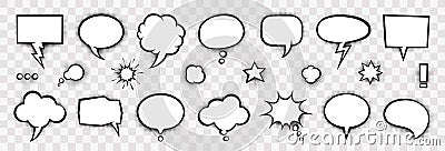 Retro empty comic speech bubbles set with black halftone shadows. Vector Illustration