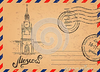 Retro envelope with stamps, Kremlin Vector Illustration