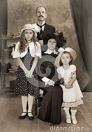 Retro family portrait Stock Photo