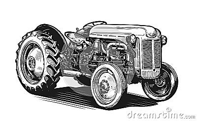 Retro farm agricultural tractor, sketch. Hand drawn vintage vector illustration Vector Illustration