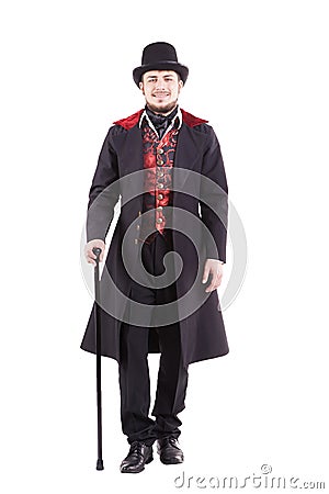 Retro fashion man with beard wearing black suit Stock Photo