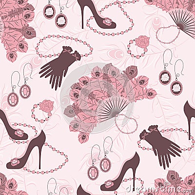 Retro fashion seamless pattern with women access Vector Illustration