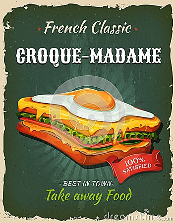 Retro Fast Food French Sandwich Poster Vector Illustration