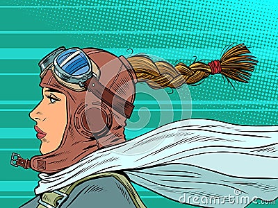 retro female pilot with scarf. military aviation. a girl at war Vector Illustration