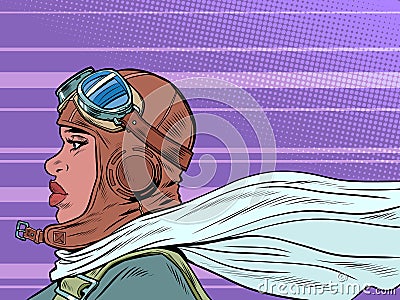 retro female pilot with scarf. military aviation. a girl at war Vector Illustration