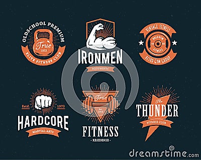 Retro Fitness Emblems Vector Illustration