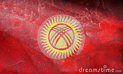 retro flag of Kipchak peoples Kyrgyz people with grunge texture. flag representing ethnic group or culture, regional authorities. Stock Photo