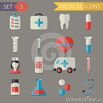 Retro Flat Medical Icons and Symbols Set vector Vector Illustration