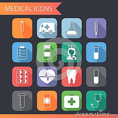 Retro Flat Medical Icons and Symbols Set vector Vector Illustration